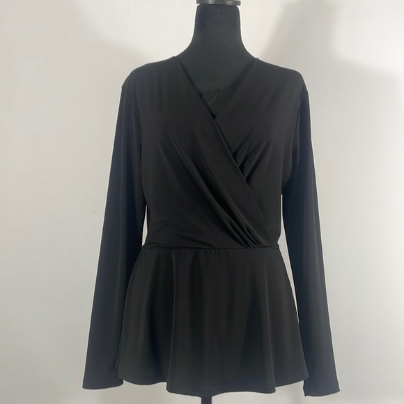 H & M Black Wrap front, peplum Top, Lpng Sleeve, V neck, Medium - Picture 9 of 9